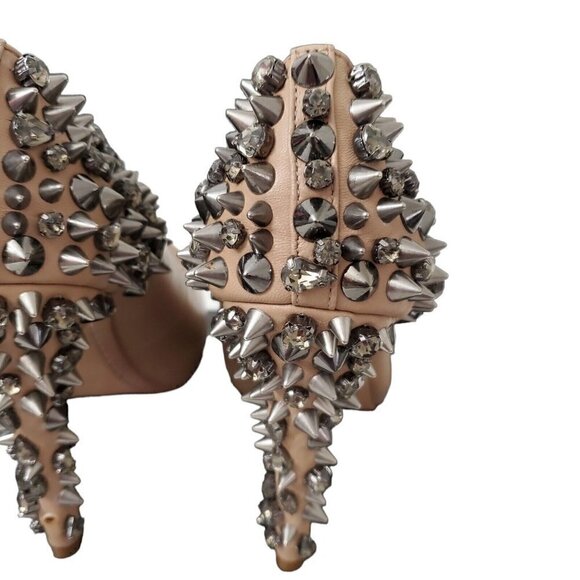 Sam Edelman Roza Spiked Heels Pumps‎ Shoes 6 M Tan Matte Leather  Rhinestone - Picture 8 of 14